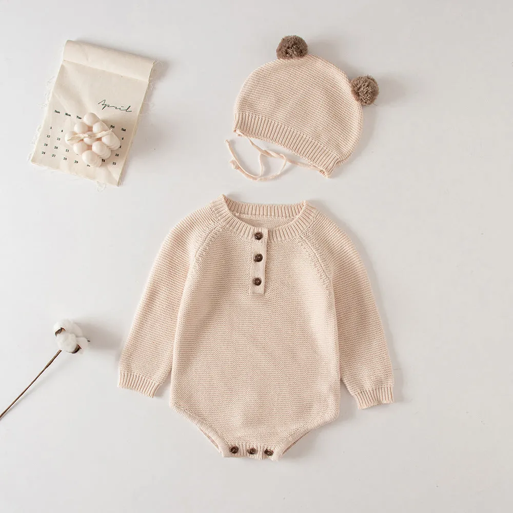 Cozy Knit Romper   Bear Hat Set