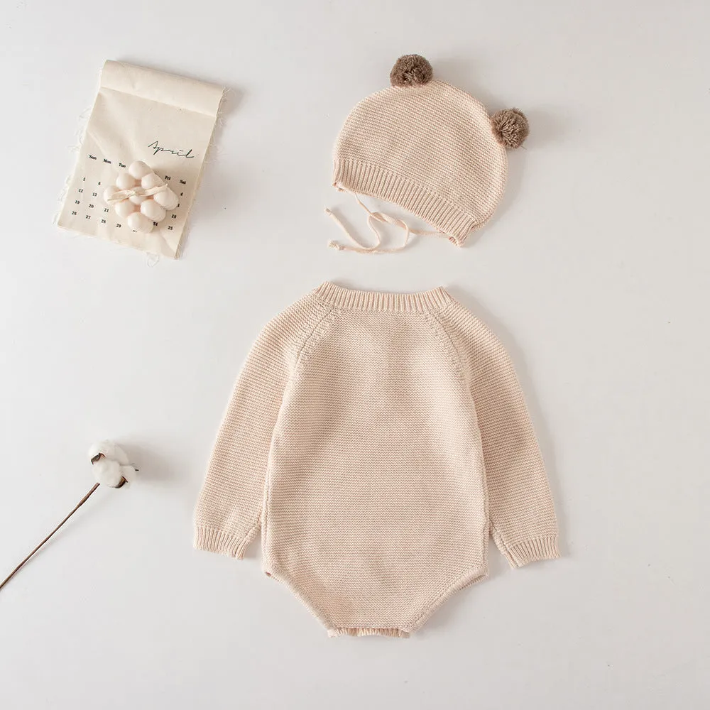 Cozy Knit Romper   Bear Hat Set