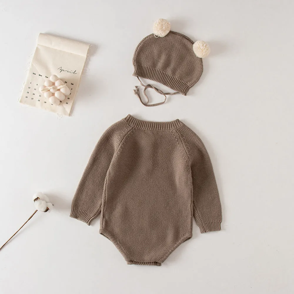 Cozy Knit Romper   Bear Hat Set