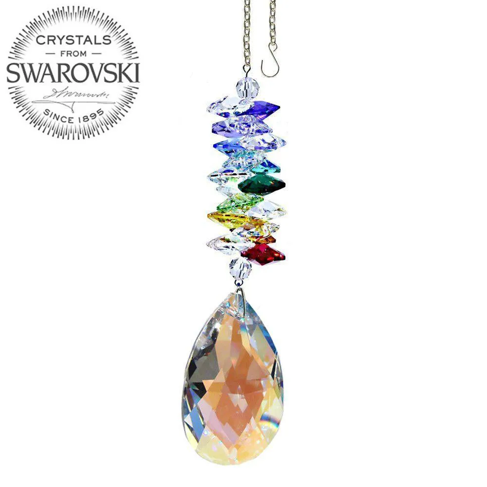 Crystal Ornament Aurora Borealis Crystal Almond Prism Colorful Swarovski Crystals 5-inch