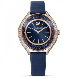 Crystalline Aura Watch, Leather strap, Blue, Rose-gold tone PVD 5519447