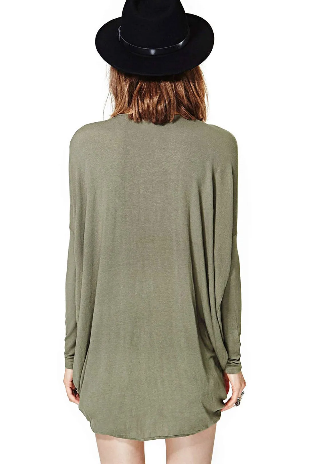 Custom Drape Sagging Plain Long Sleeve Irregular Hem Green Blouses