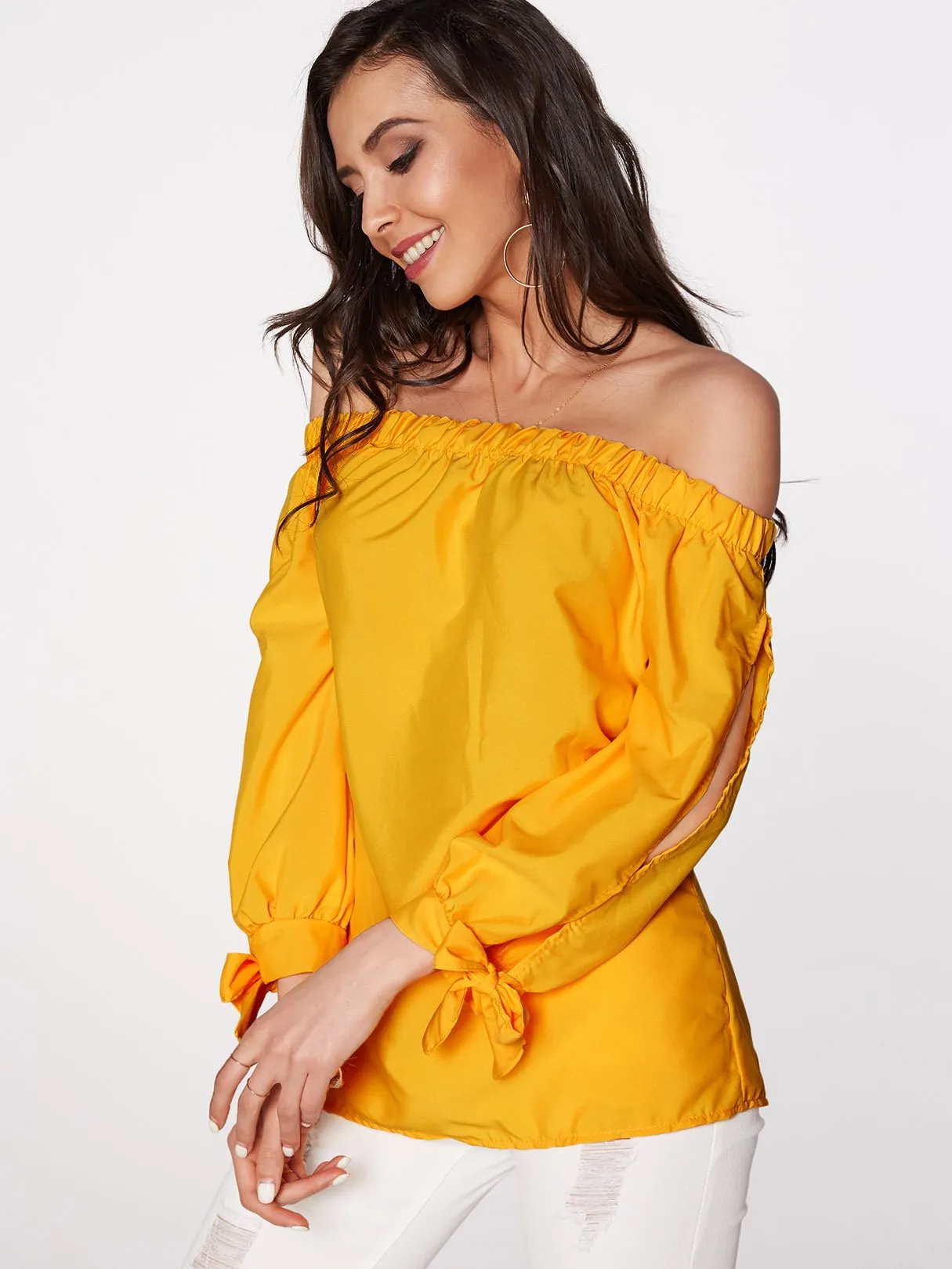 Custom Off The Shoulder Cut Out Long Sleeve Blouses