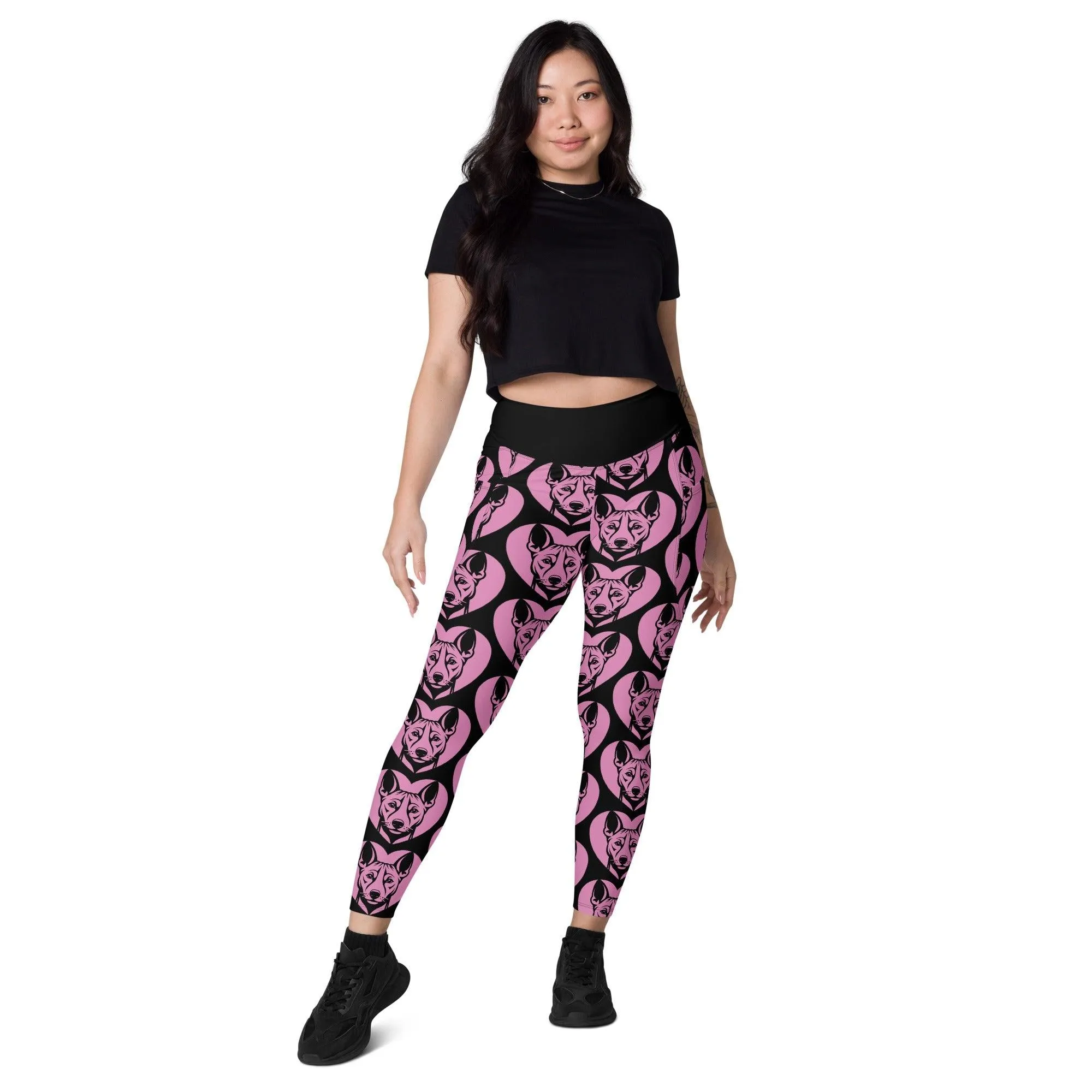 DOG BREED LEGGINGS with pockets - BASENJI - HERTTAHOUND - pink