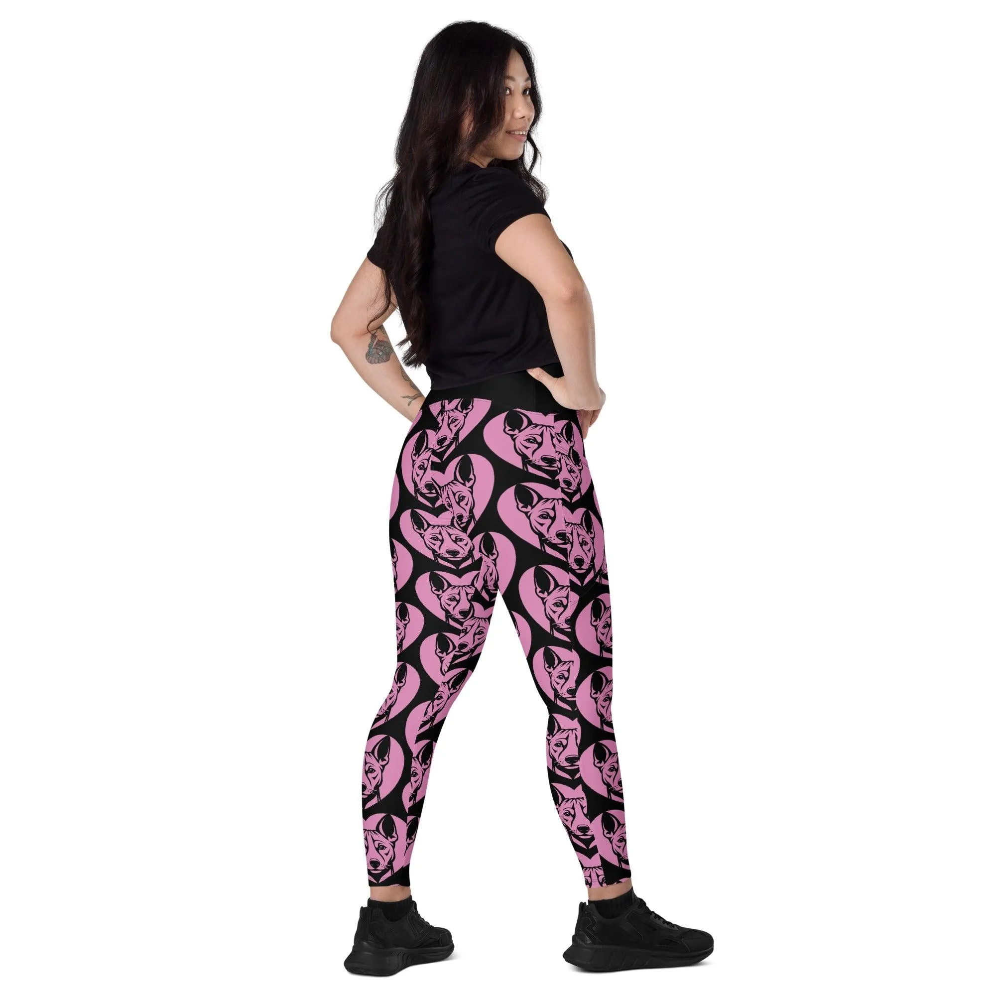 DOG BREED LEGGINGS with pockets - BASENJI - HERTTAHOUND - pink