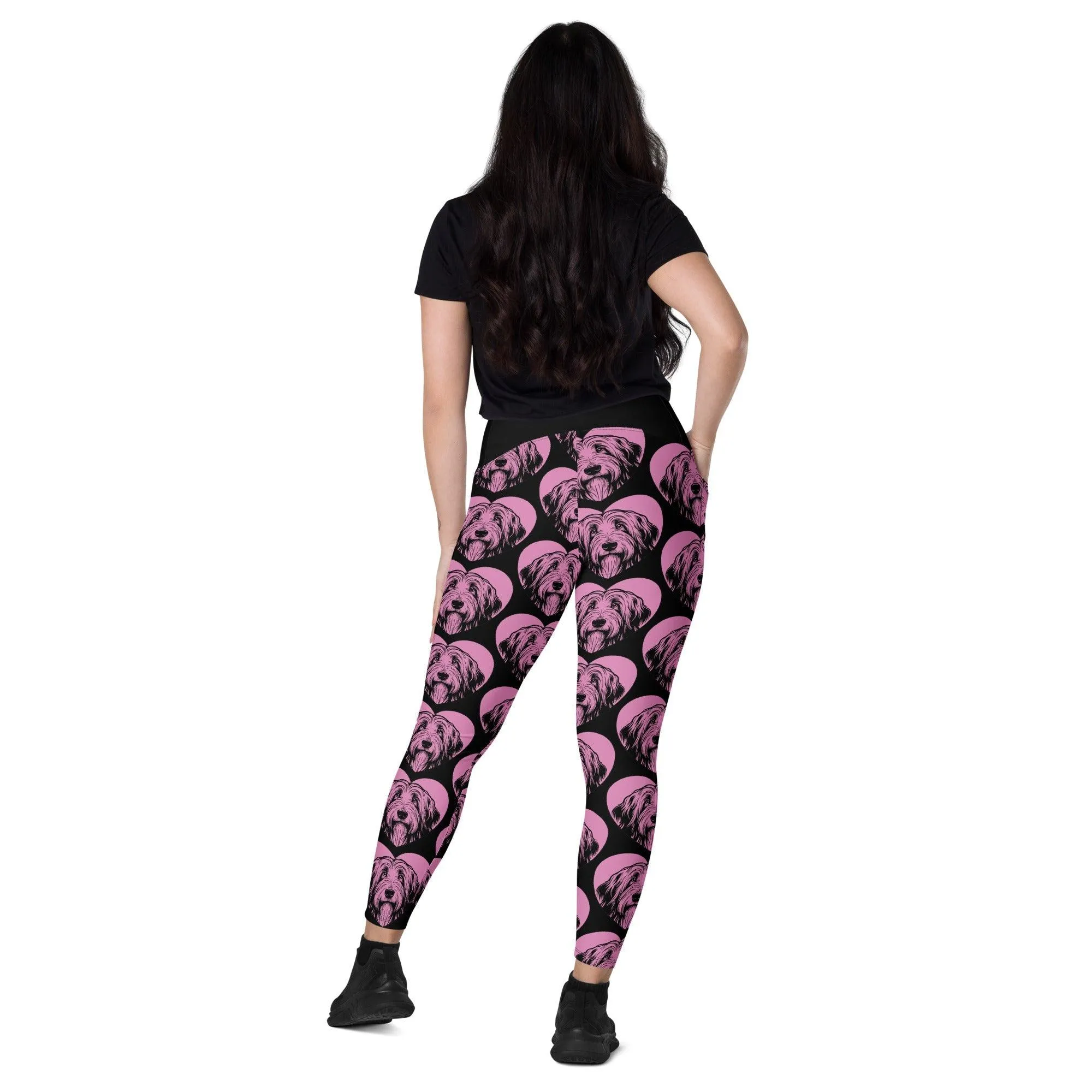 DOG BREED LEGGINGS with pockets - BEARDED COLLIE - HERTTAHOUND - pink