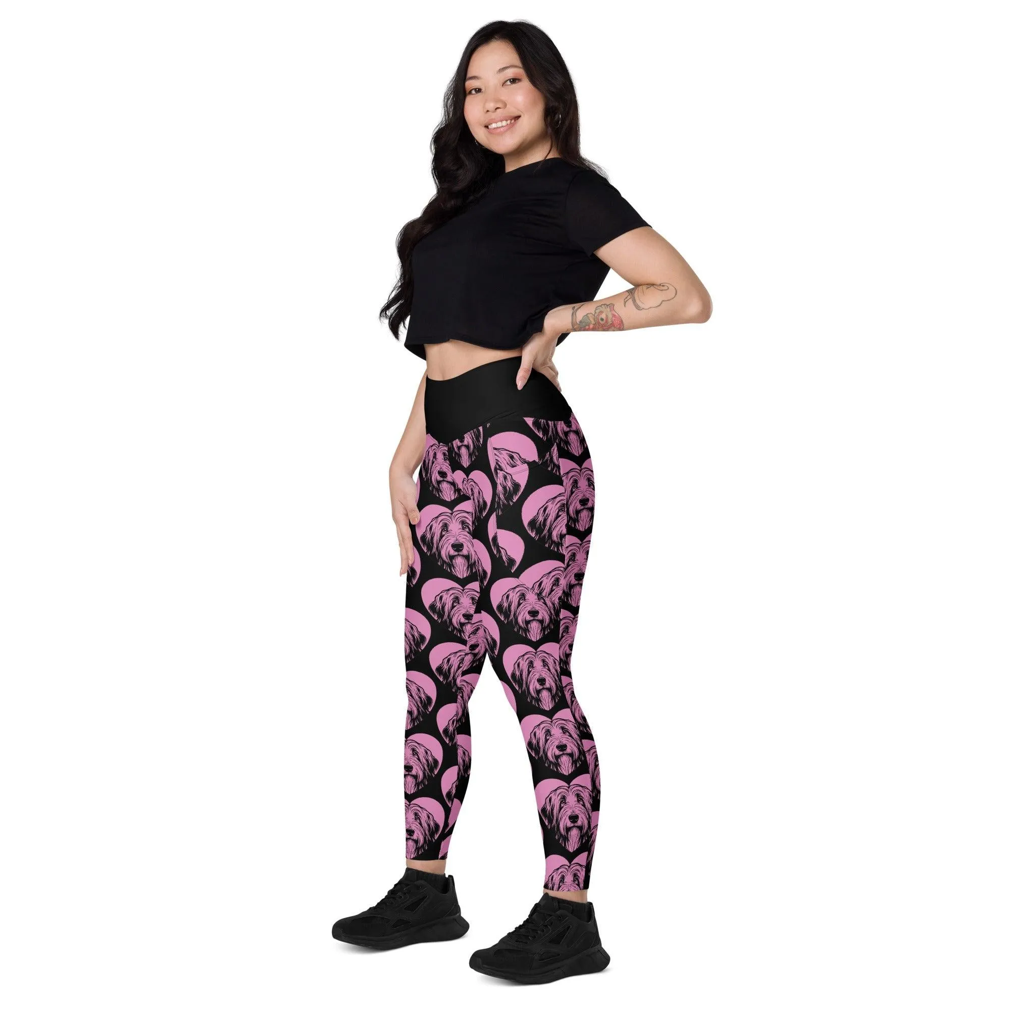 DOG BREED LEGGINGS with pockets - BEARDED COLLIE - HERTTAHOUND - pink