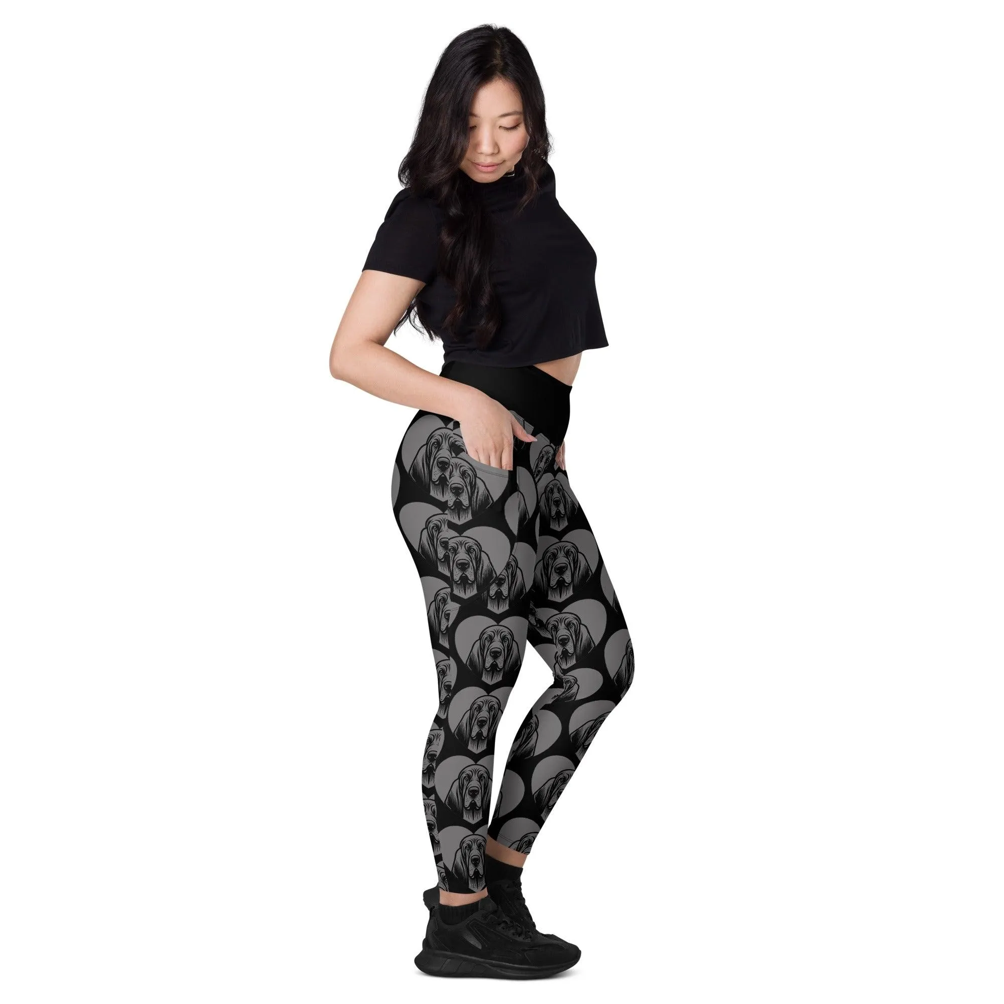 DOG BREED LEGGINGS with pockets - BLOODHOUND - HERTTAHOUND - grey