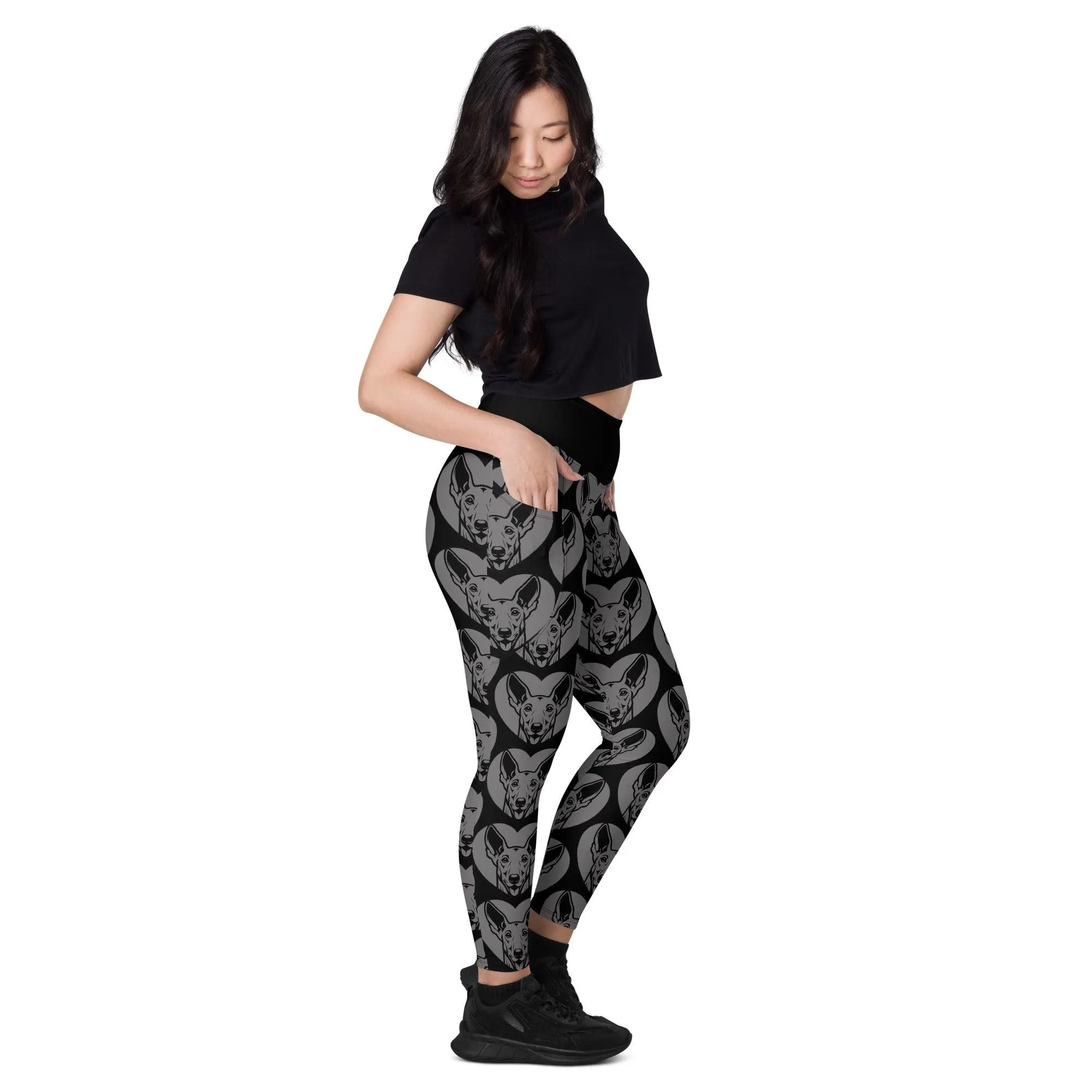 DOG BREED LEGGINGS with pockets - IBIZAN HOUND - HERTTAHOUND - grey