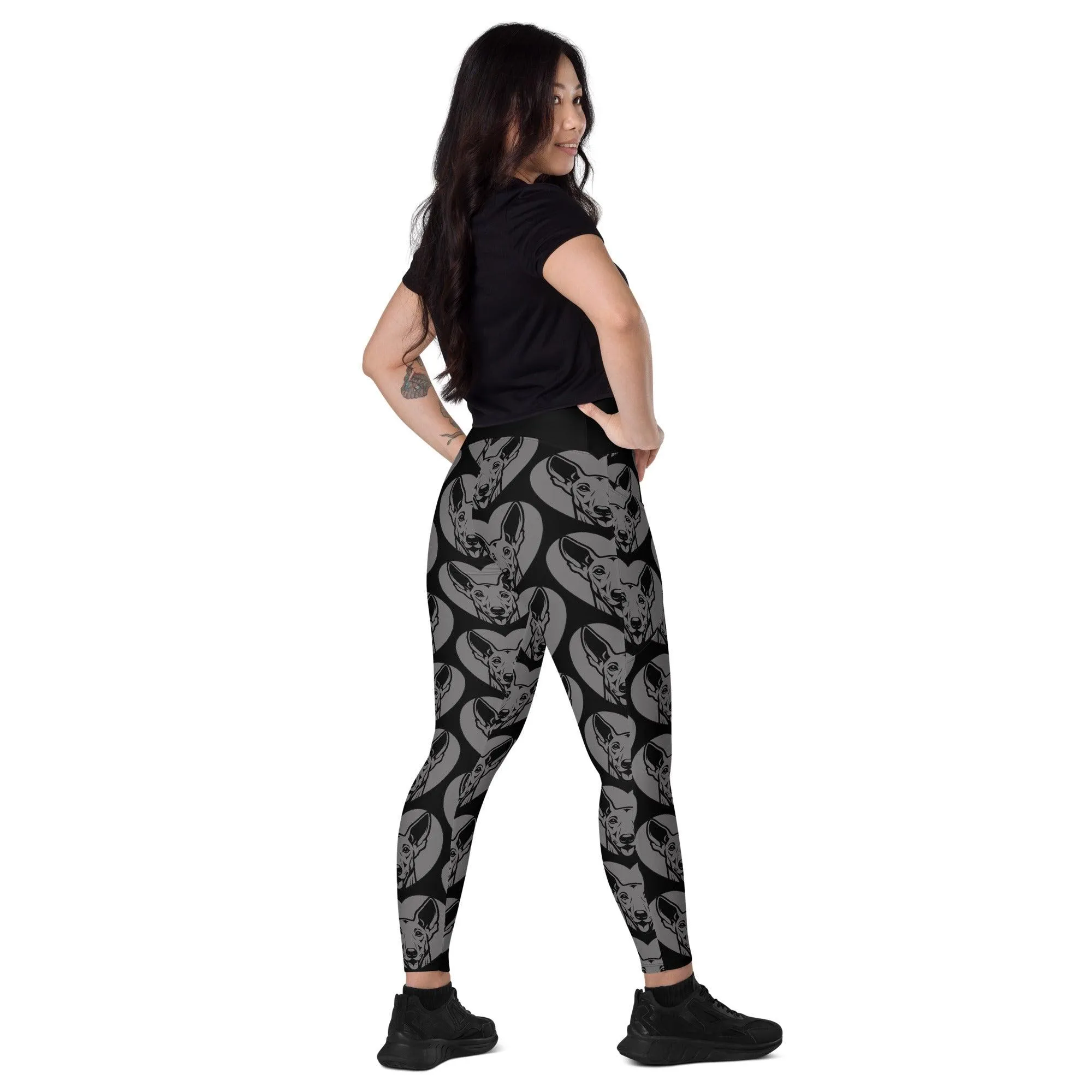 DOG BREED LEGGINGS with pockets - IBIZAN HOUND - HERTTAHOUND - grey