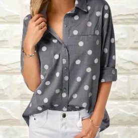 Dot Print Gray Casual Long Sleeve Blouses