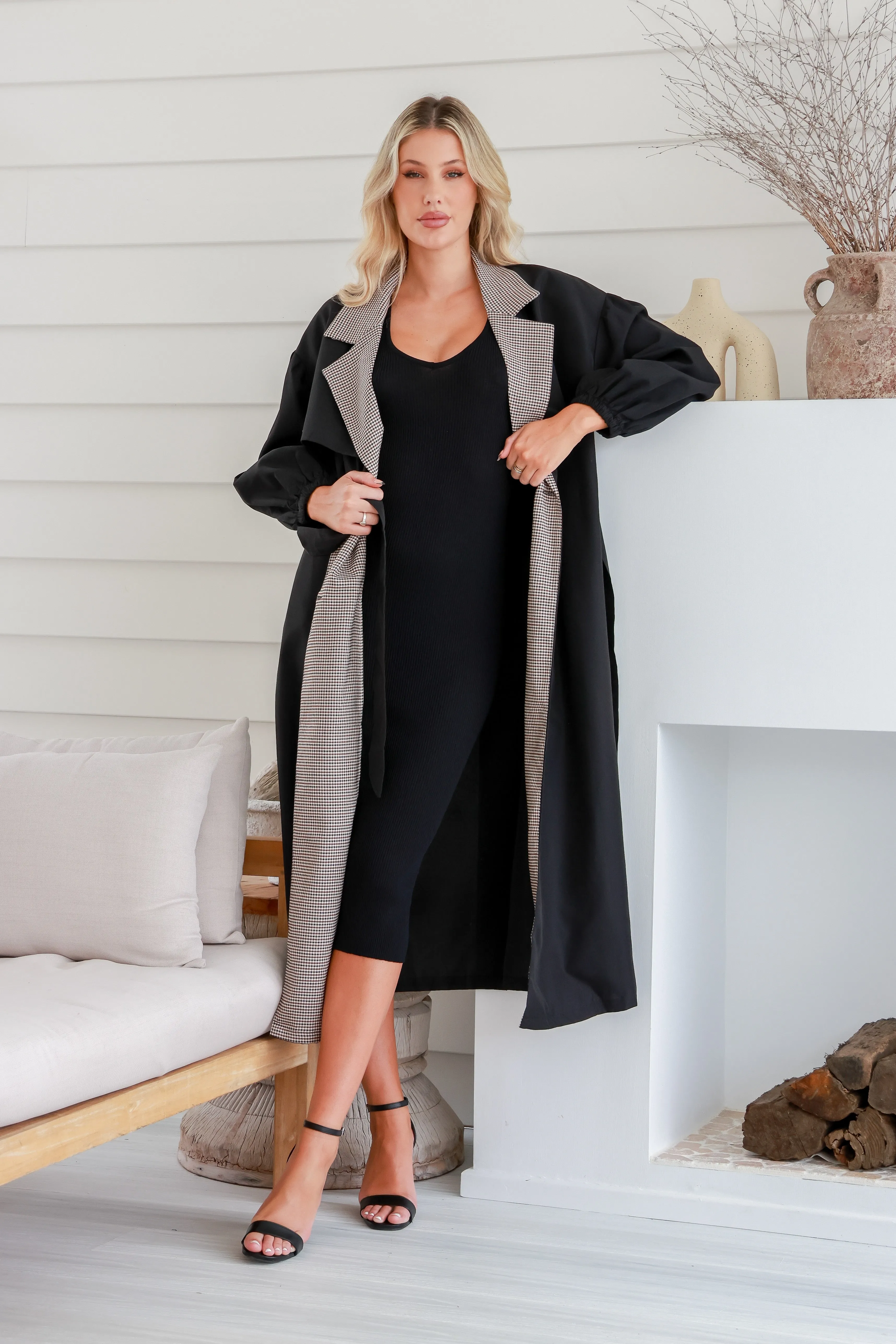 Dreamhouse Gingham Trim Trench Black