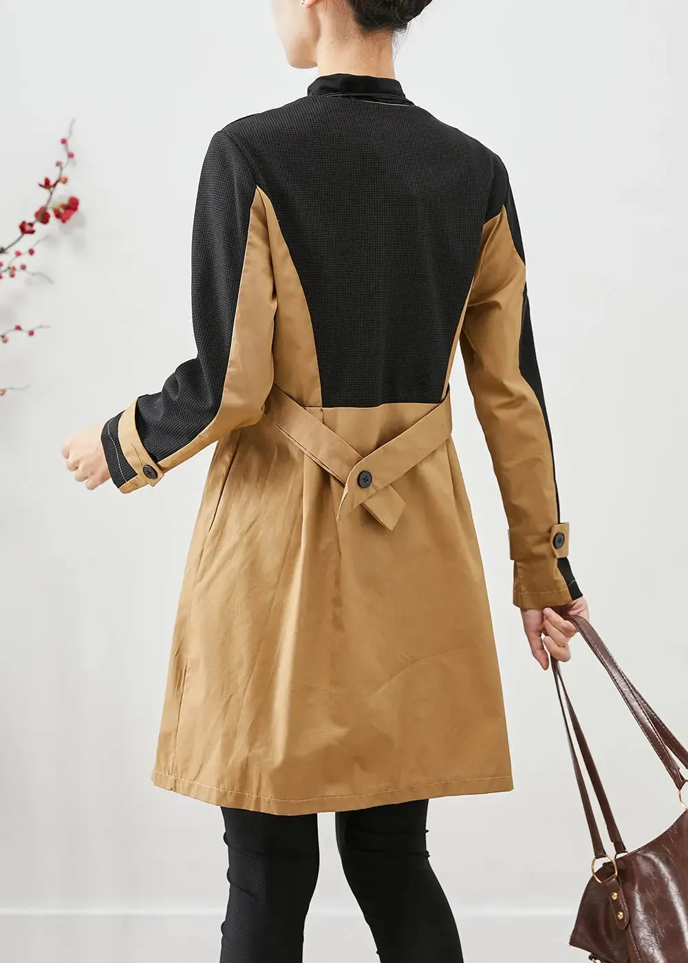 Elegant Colorblock Silm Fit Patchwork Cotton Trench Fall ML3254