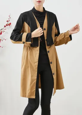 Elegant Colorblock Silm Fit Patchwork Cotton Trench Fall ML3254