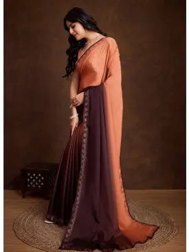 Exquisite Brown Shaded Chinon Swarovski Worked Saree