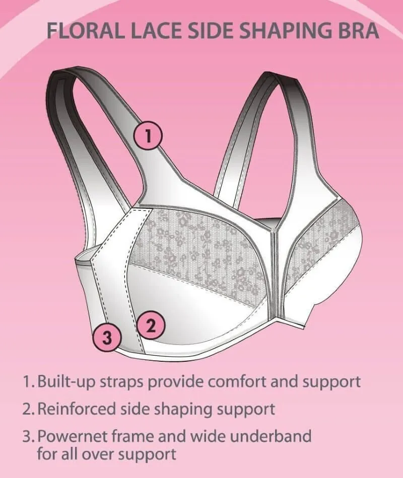 Exquisite Form Fully Side Shaping Wire-Free Bra With Floral - Rose Beige