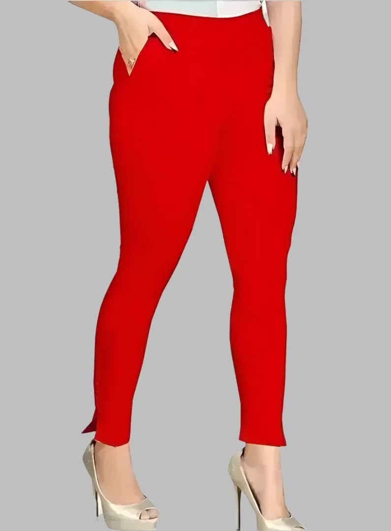 Fabulous  Cotton Solid Leggings For Women Red