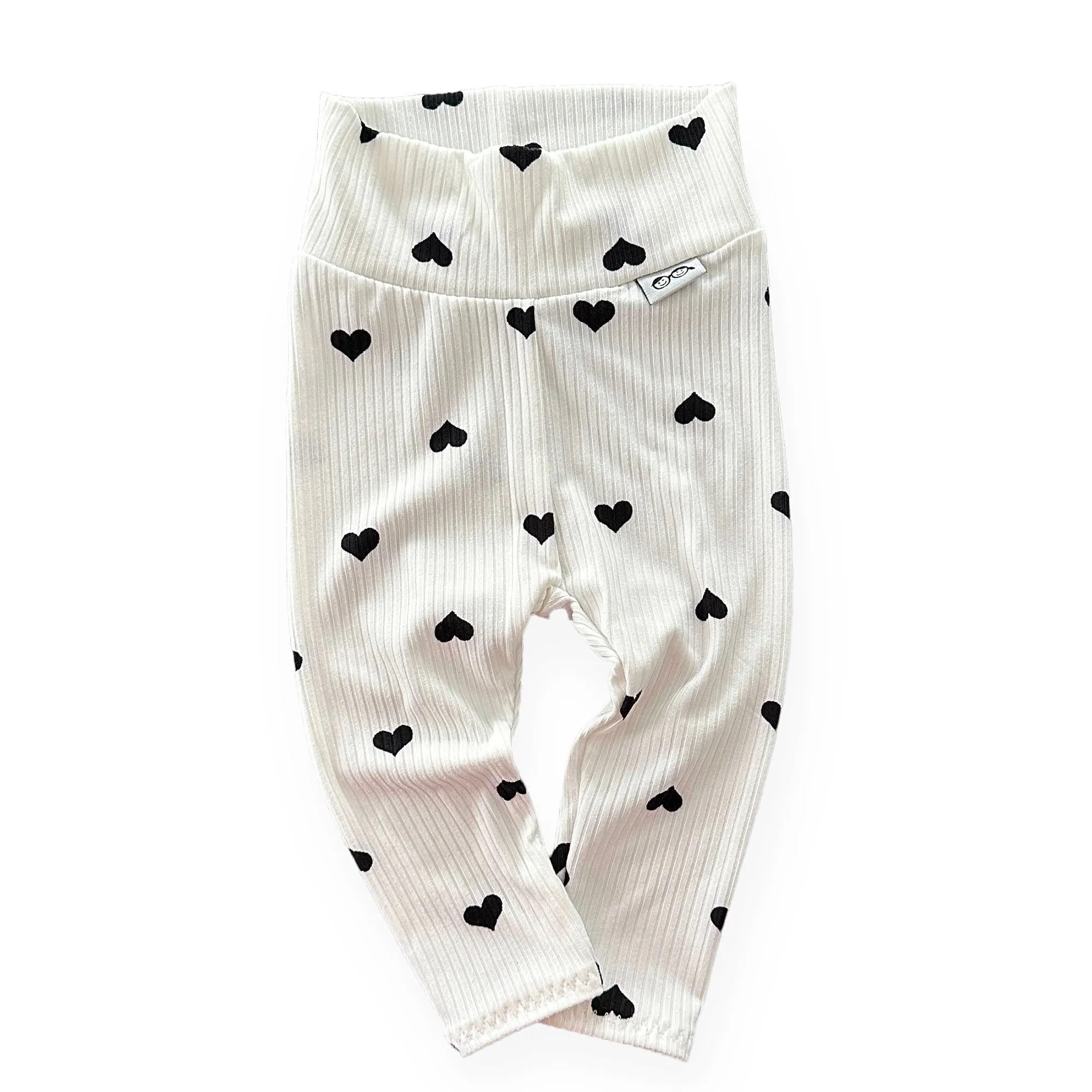 Flipped Black Hearts on White Ribbed Leggings