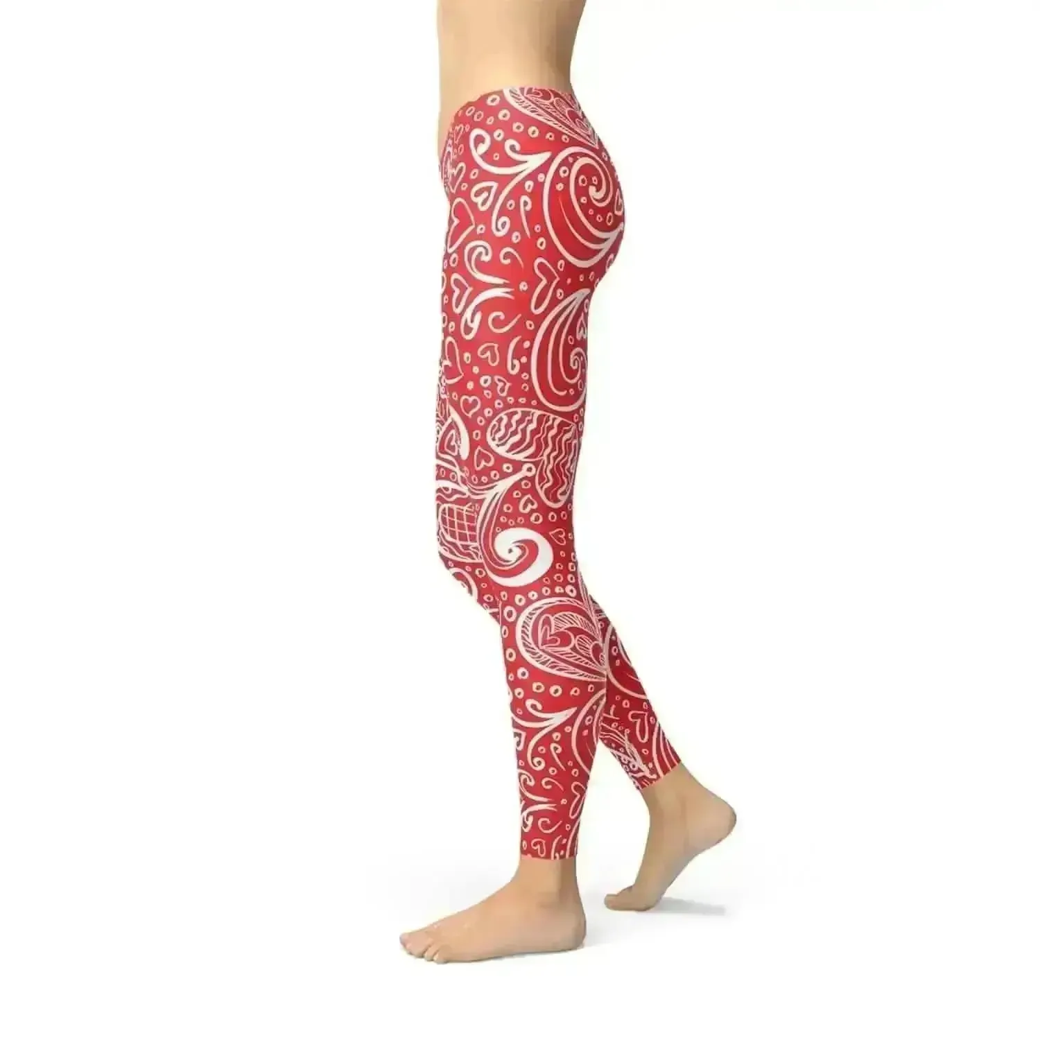 Floral Heart Print Performance Leggings - Size S