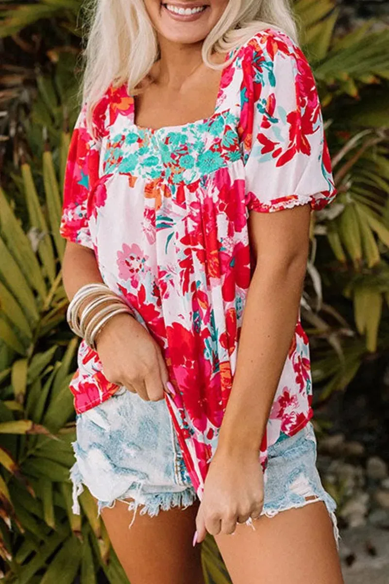 Flower Power! Shop our Square Neck Printed Blouse Now