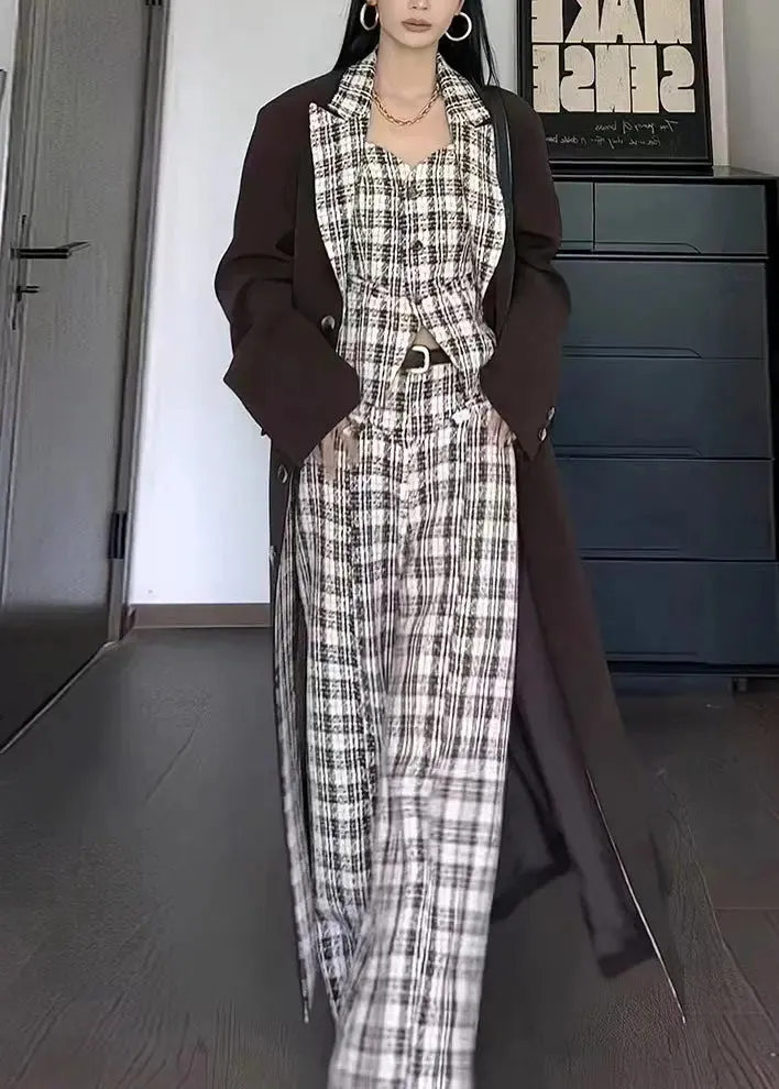 French Button Plaid Patchwork Trench Fall