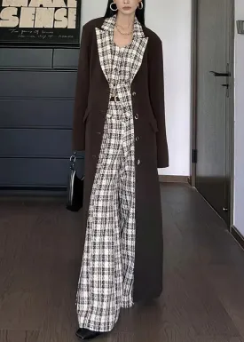 French Button Plaid Patchwork Trench Fall