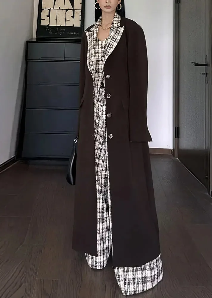 French Button Plaid Patchwork Trench Fall