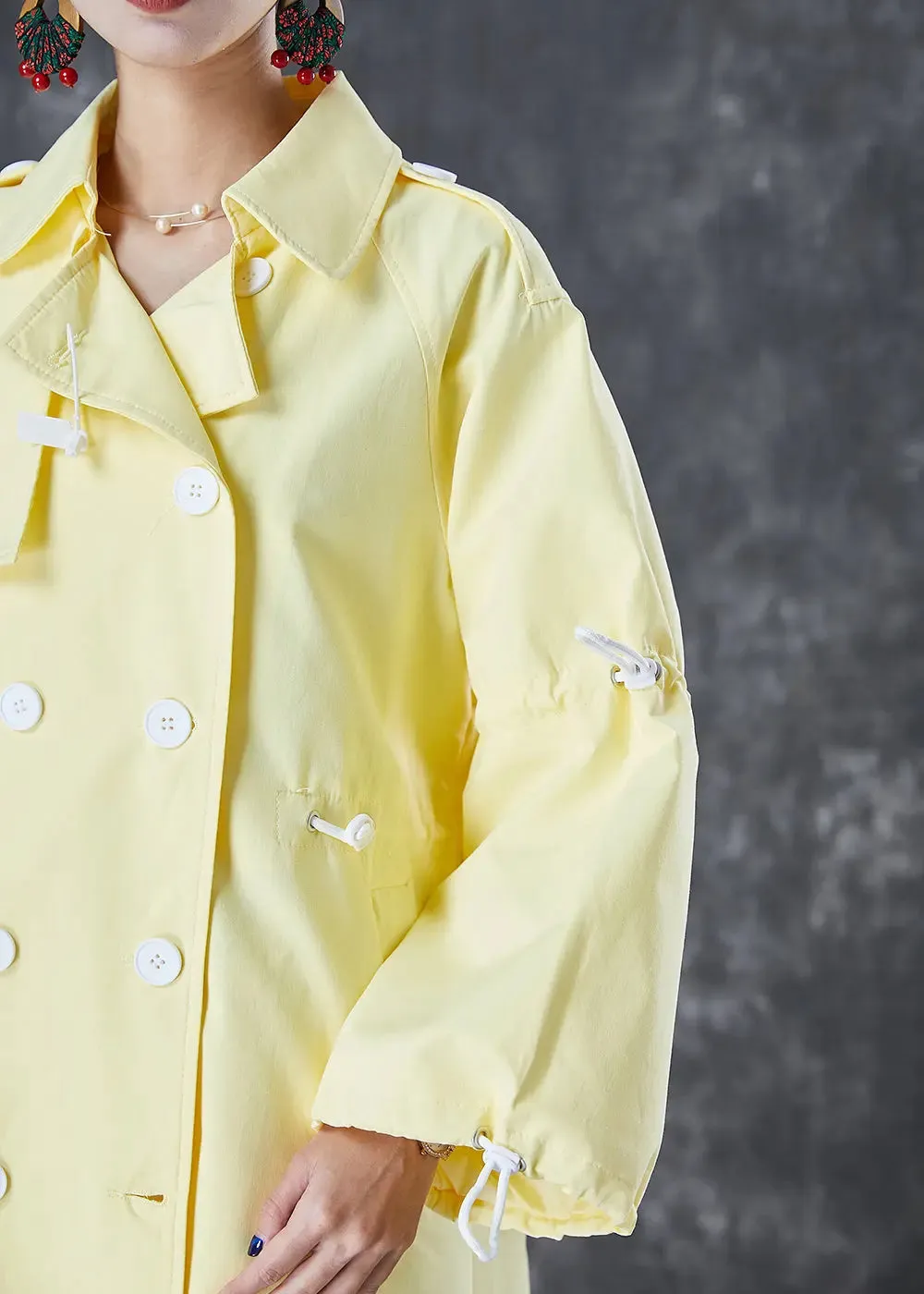 French Light Yellow Drawstring Double Breast Cotton Trench Fall ML3077