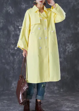 French Light Yellow Drawstring Double Breast Cotton Trench Fall ML3077