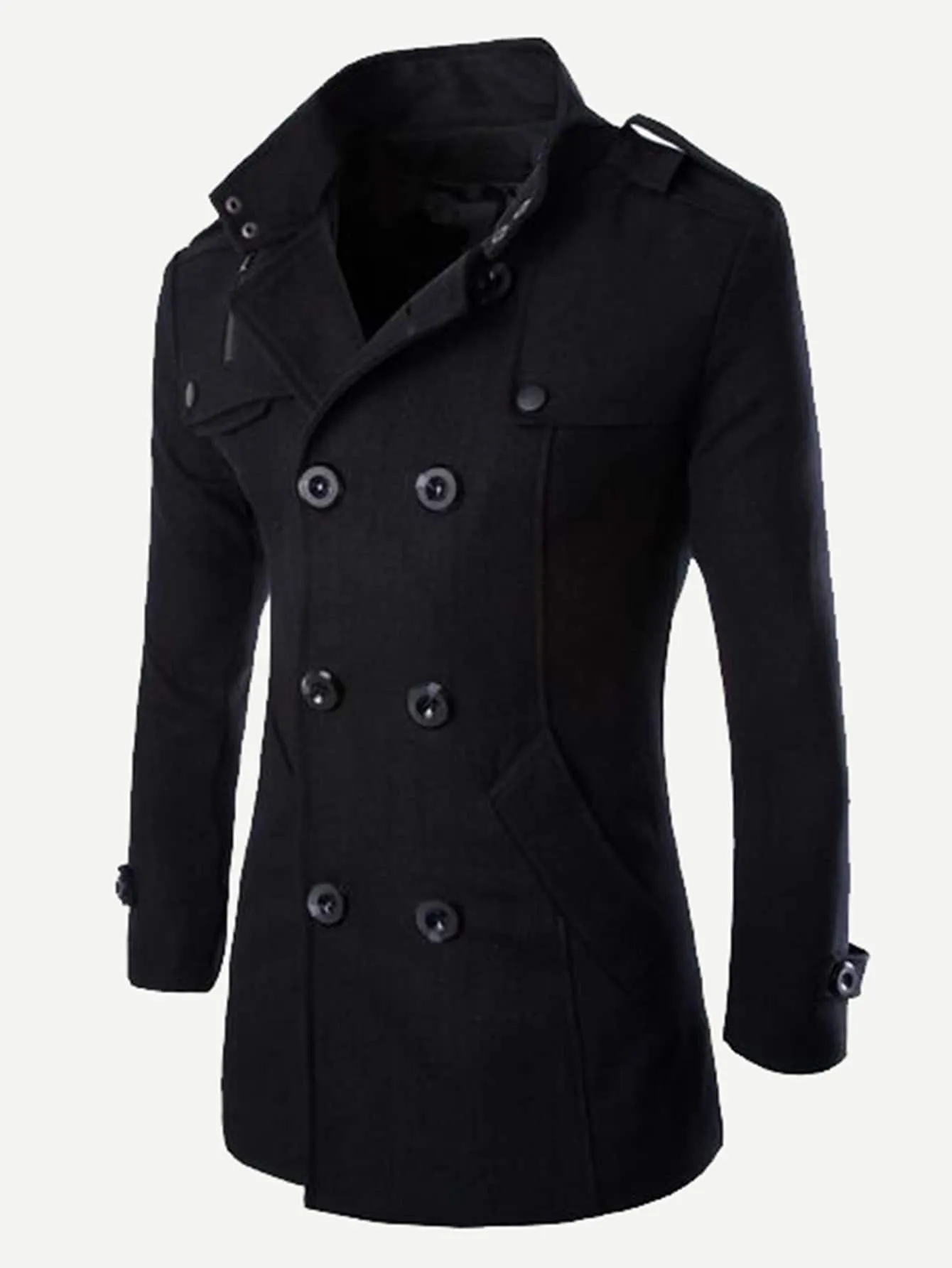 Funnel Neck Double Breasted Pea Coat