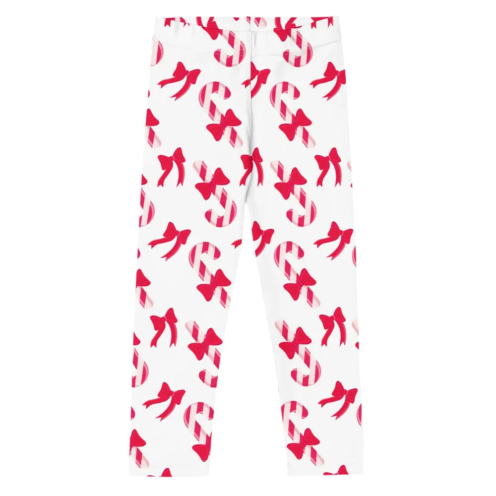 Girls Candy Cane Leggings (2T-7), Red Kids Christmas Bow Festive Toddler Children Cute Xmas Yoga Pants Graphic Fun Tights Gift