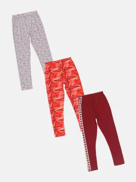 Girls Cotton Printed Ankle Length Leggings Pack of 3