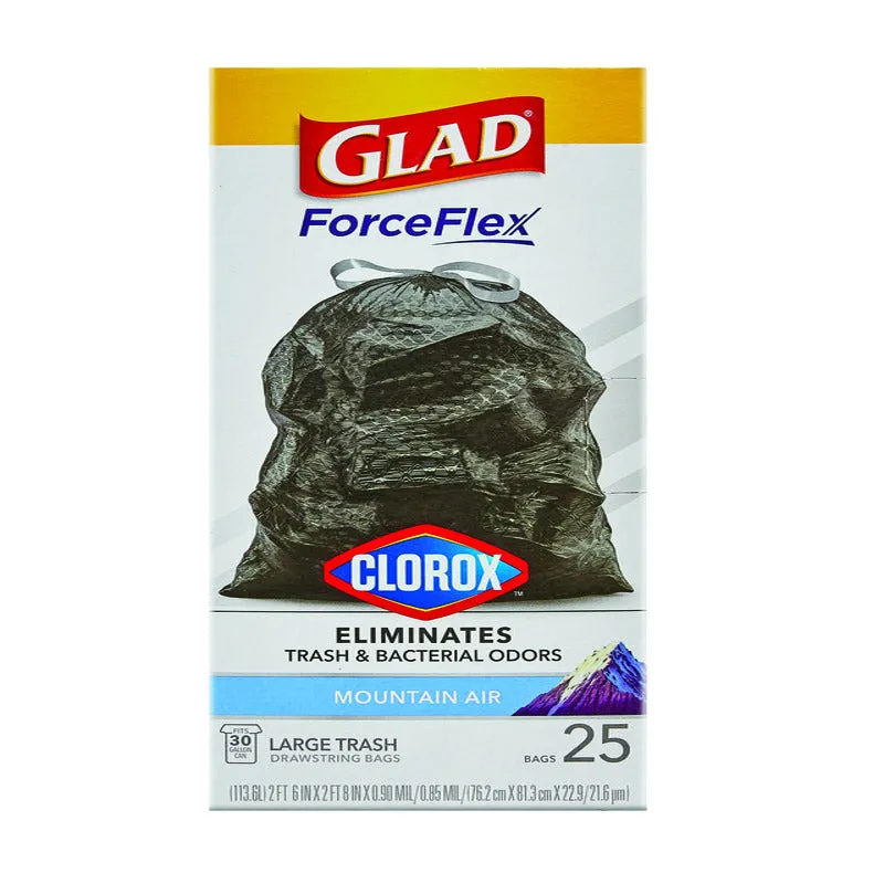 Glad Force Flex 30 gal Mountain Air Scent Trash Bags Drawstring 25 pk 0.9 mil