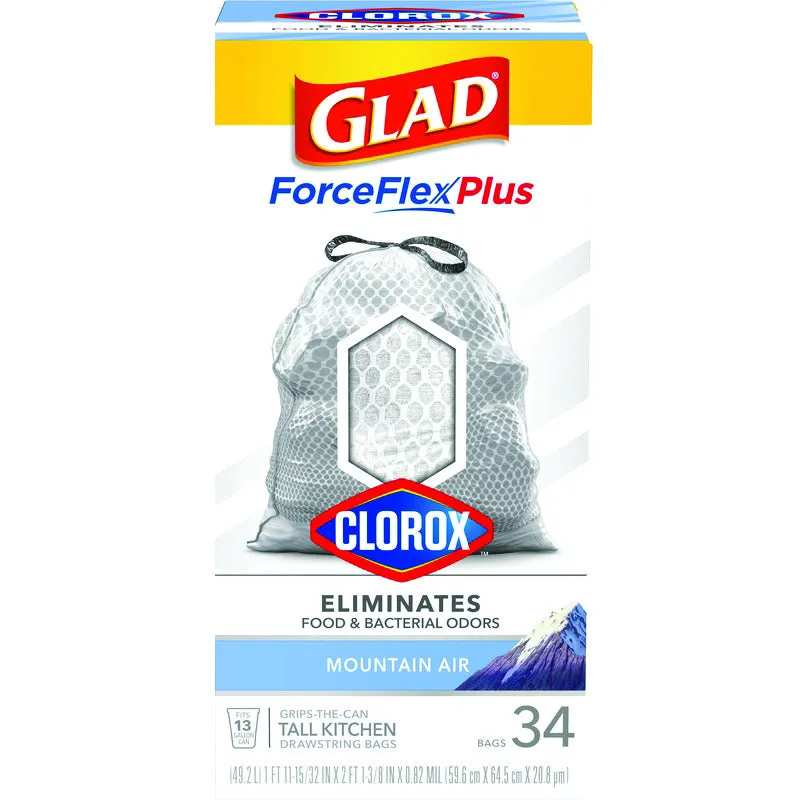 Glad Force Flex Plus 13 gal Mountain Air Scent Tall Kitchen Bags Drawstring 34 pk 0.82 mil