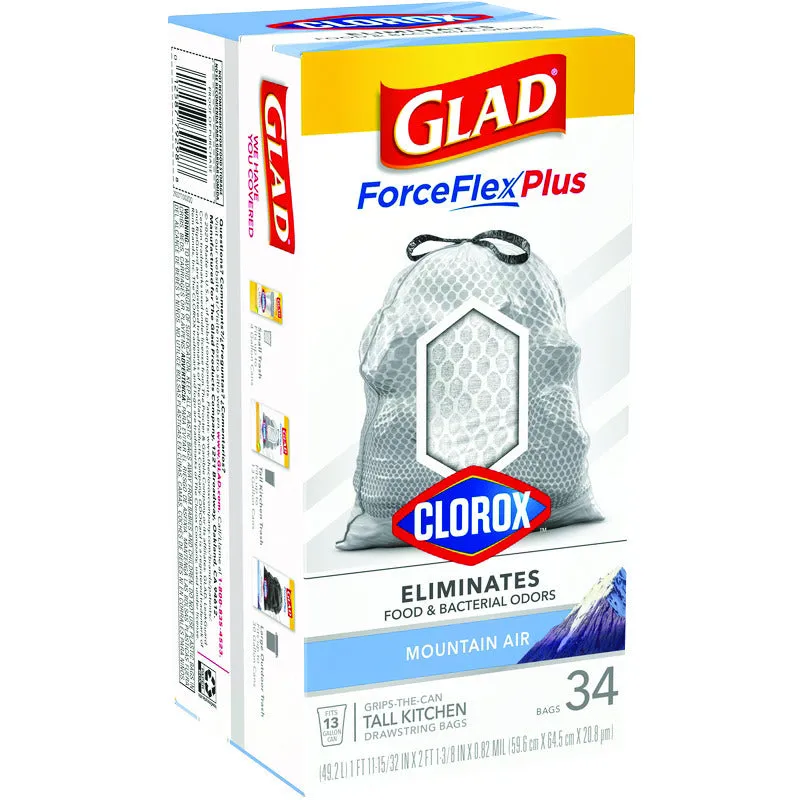 Glad Force Flex Plus 13 gal Mountain Air Scent Tall Kitchen Bags Drawstring 34 pk 0.82 mil