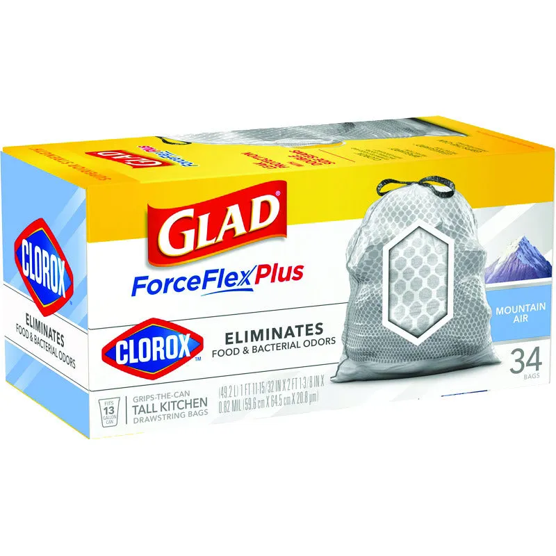 Glad Force Flex Plus 13 gal Mountain Air Scent Tall Kitchen Bags Drawstring 34 pk 0.82 mil