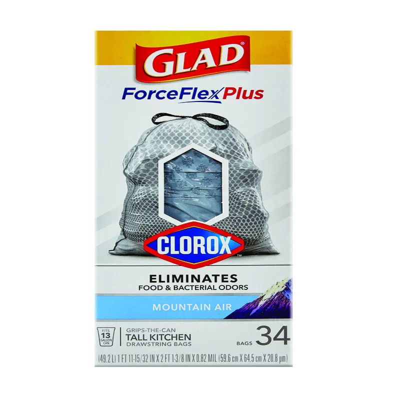 Glad Force Flex Plus 13 gal Mountain Air Scent Tall Kitchen Bags Drawstring 34 pk 0.82 mil