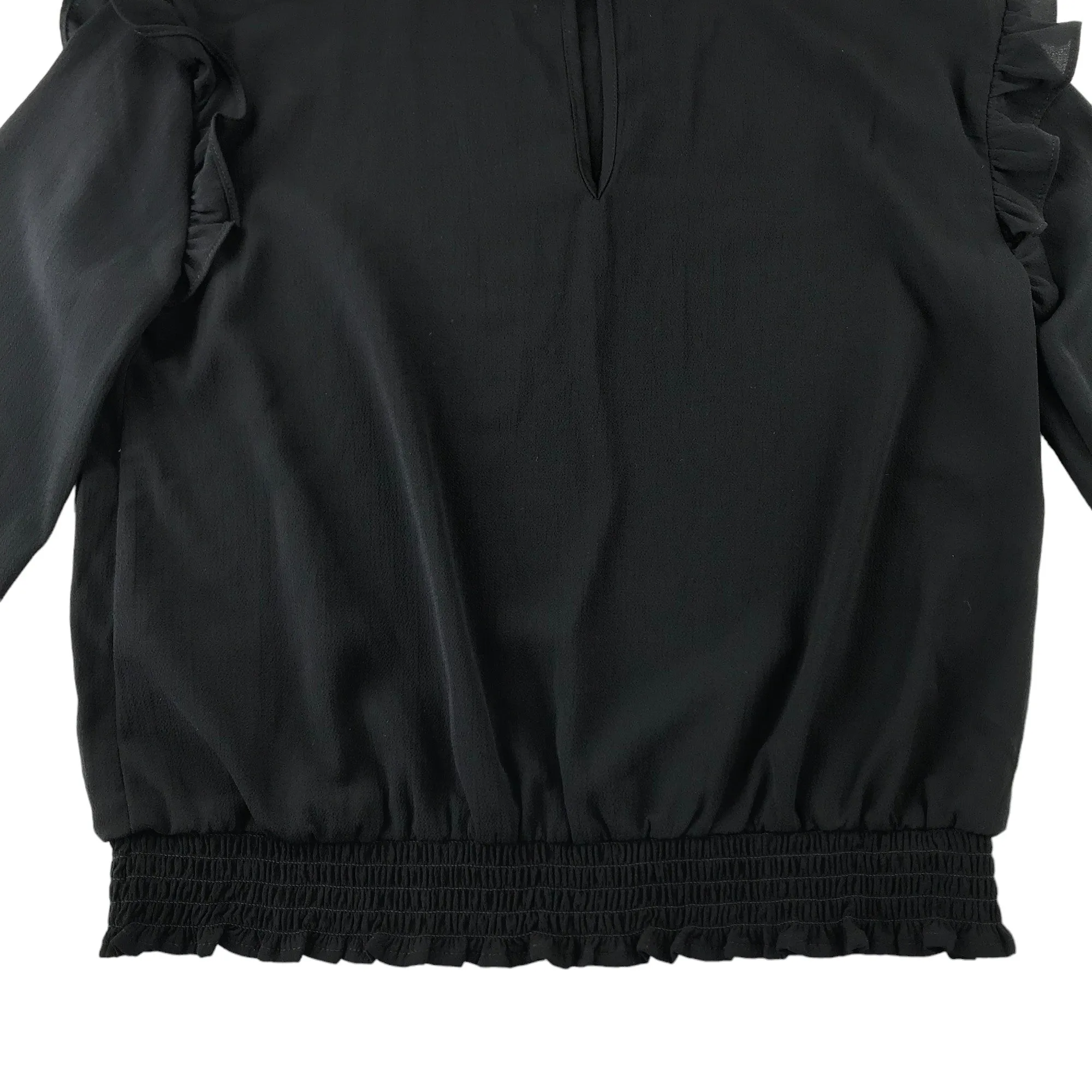 H&M blouse 12-13 years black frilled shoulder details and elasticated waist