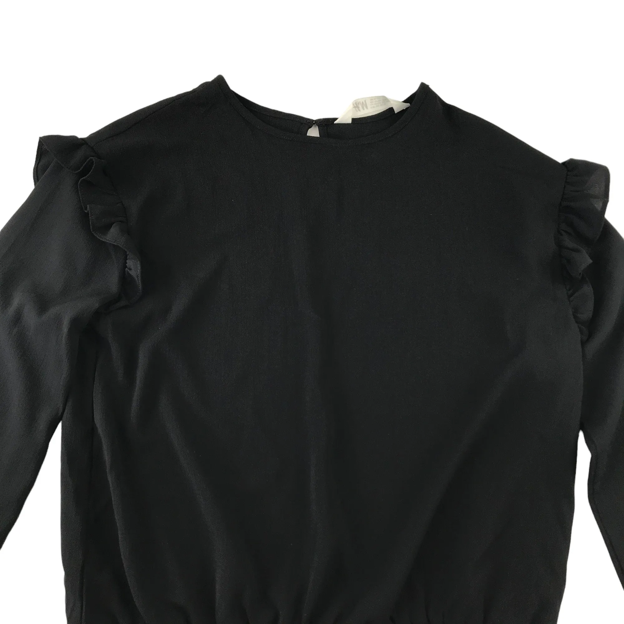 H&M blouse 12-13 years black frilled shoulder details and elasticated waist