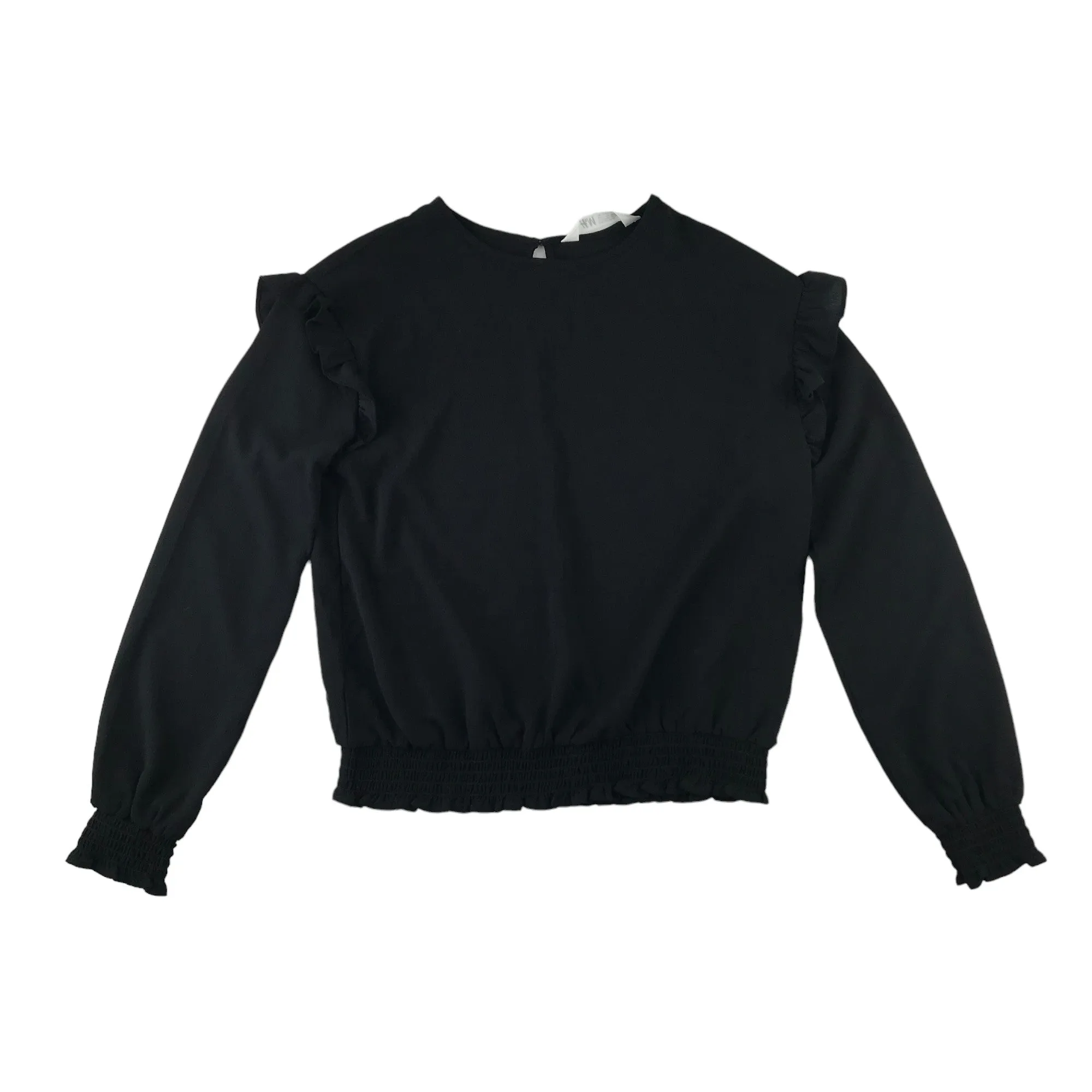 H&M blouse 12-13 years black frilled shoulder details and elasticated waist