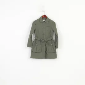 H&M Girls 152 cm 11 Age Coat Green Cotton Single Breasted Belt Pockets Collar Vintage Jacket