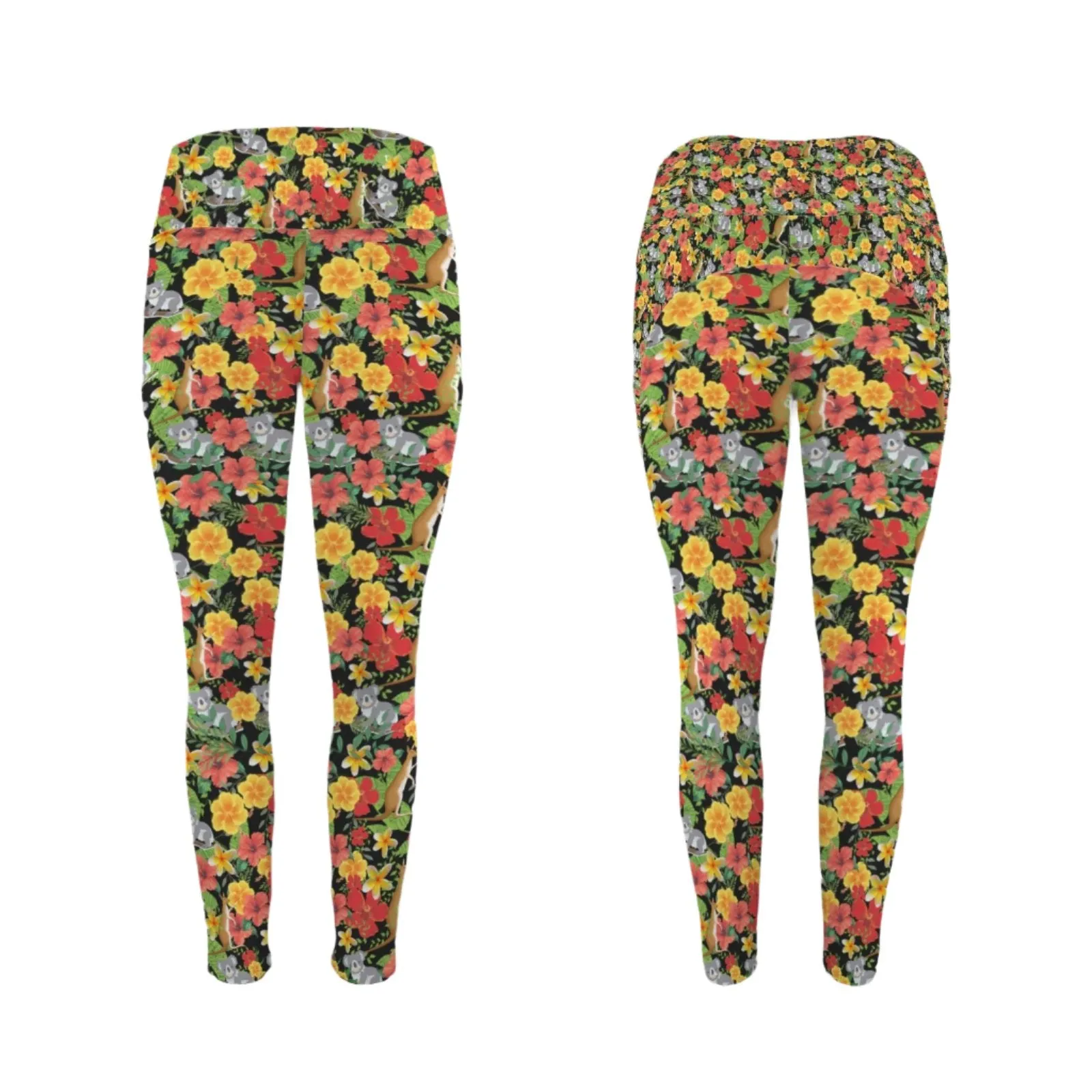 Hawaiian Australian Black Leggings with Pockets up to 5 XL (FWS)