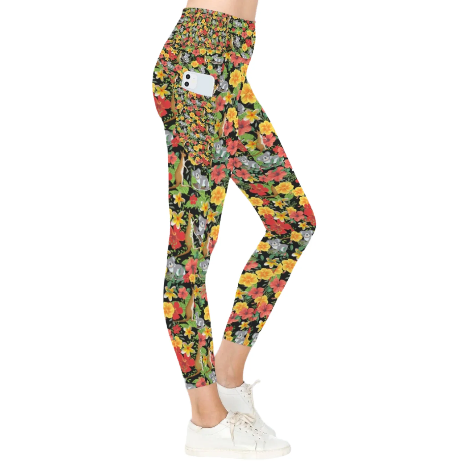 Hawaiian Australian Black Leggings with Pockets up to 5 XL (FWS)