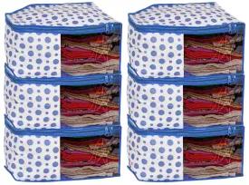 Heart Home Dot Printed Non-Woven Blouse Cover, Cloth Organizer, Wardrobe Organiser With Tranasparent Window- Pack of 6 (Blue)-46HH0310