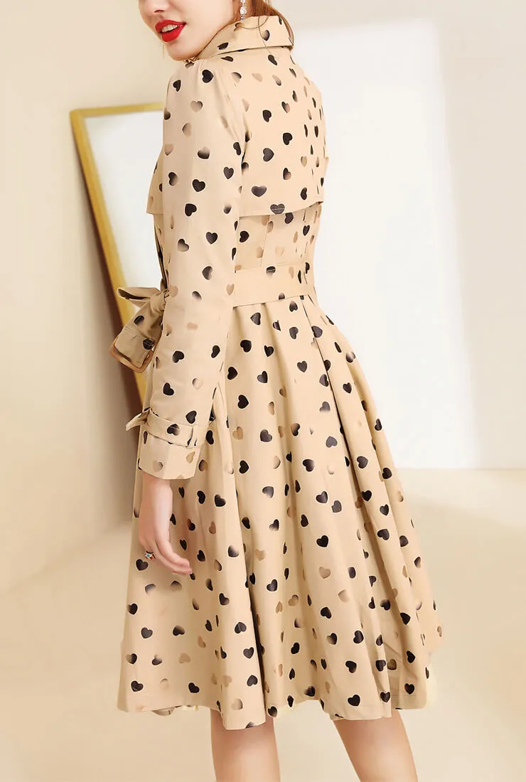 Heart Printed Mid-Length Trench Coat