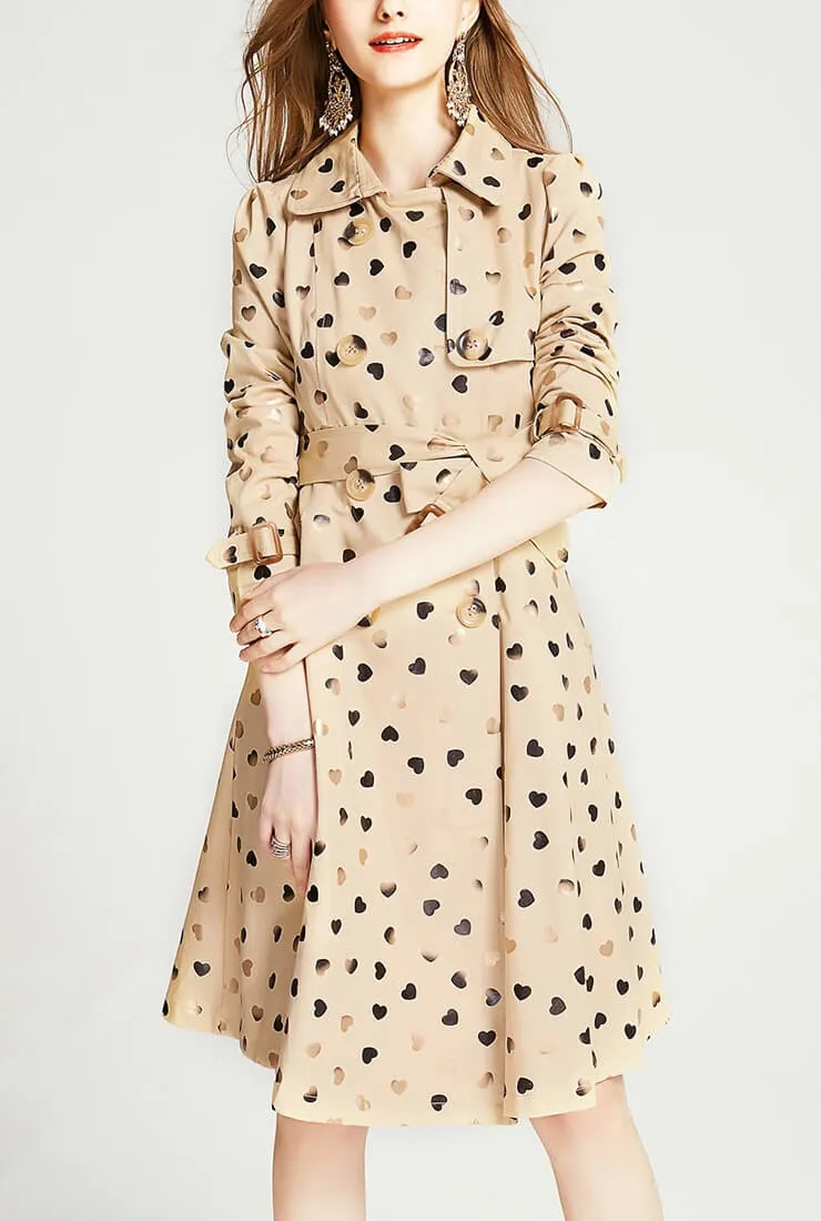 Heart Printed Mid-Length Trench Coat