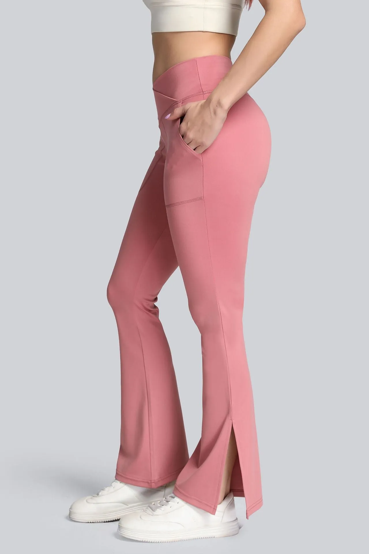 High Waist Crossover Flare Yoga Leggings with Pocket