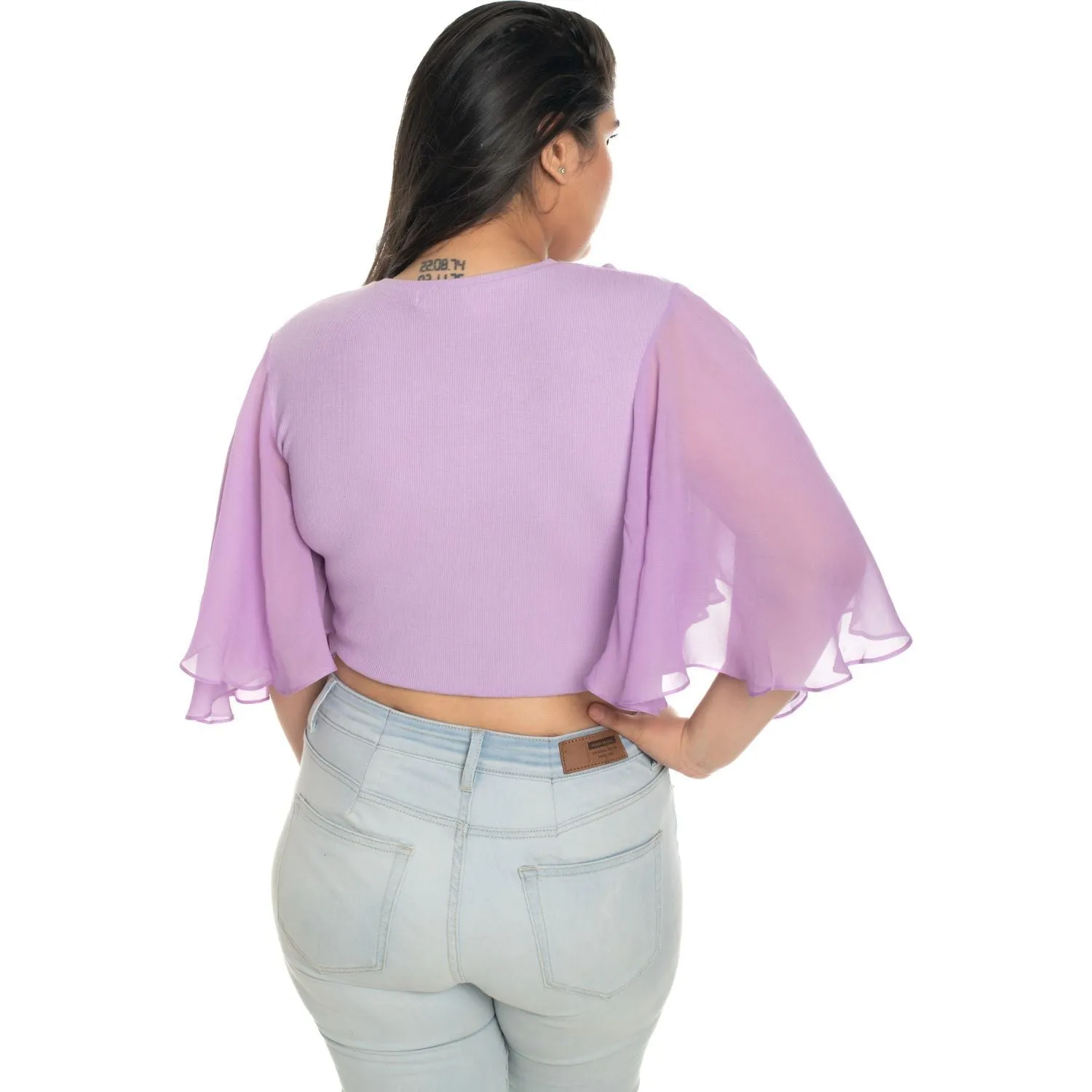 Hosiery Deep Neck Blouses - Butterfly Sleeves - Plus Size