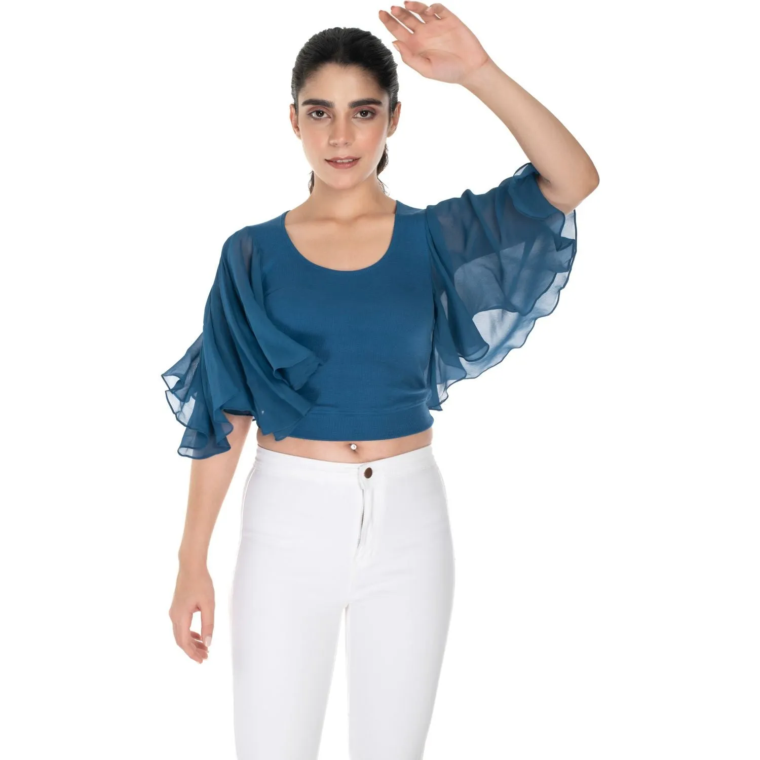 Hosiery Deep Neck Blouses - Butterfly Sleeves - Plus Size