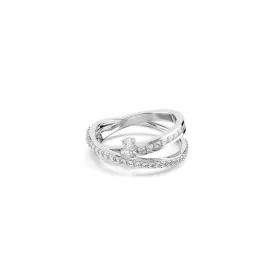 Hyperbola Rhodium Plated White Mixed Cuts Crystal Ring